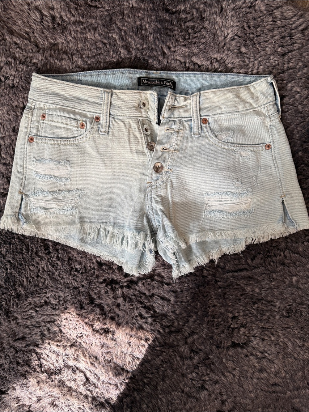 Abercrombie & Fitch Pale Blue Distressed Denim Cutoff Shorts